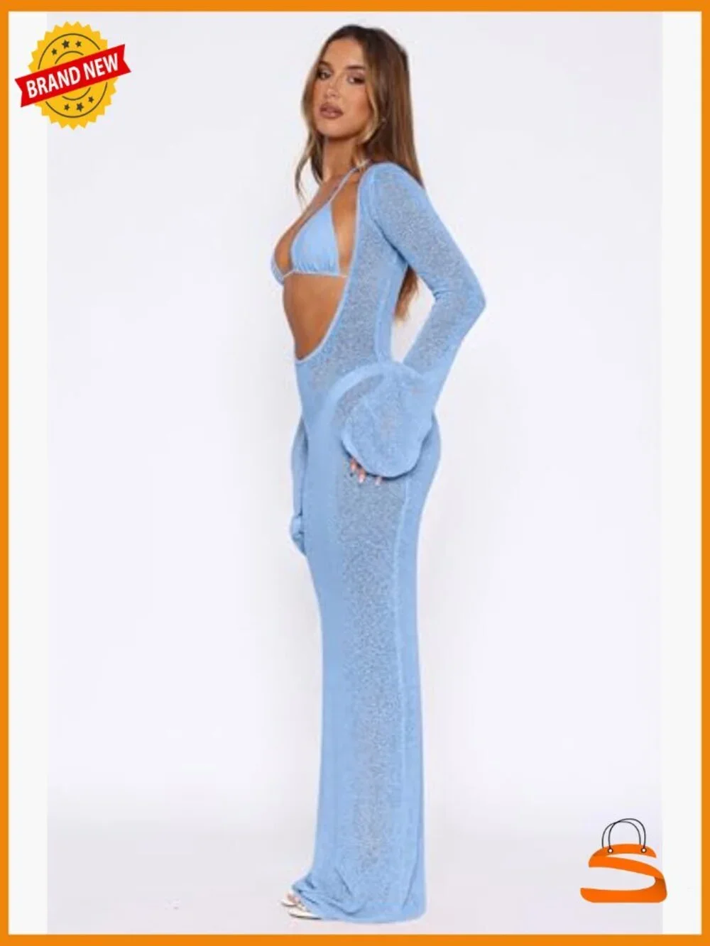 Women's 3-Piece Bikini Set with Sheer Mesh Cover Up Dress XS-XXL